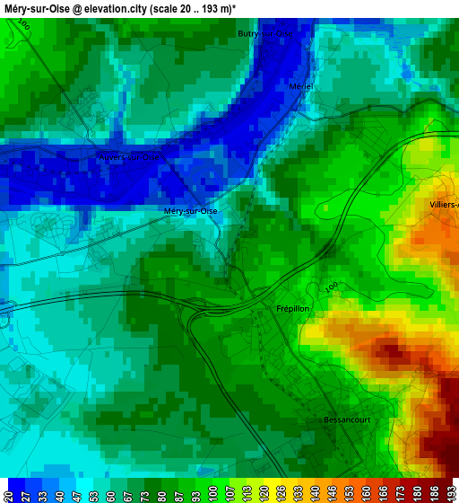 Méry-sur-Oise elevation map