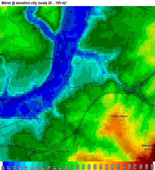 Mériel elevation map