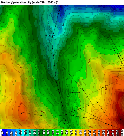 Méribel elevation map