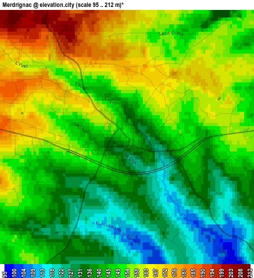 Merdrignac elevation map