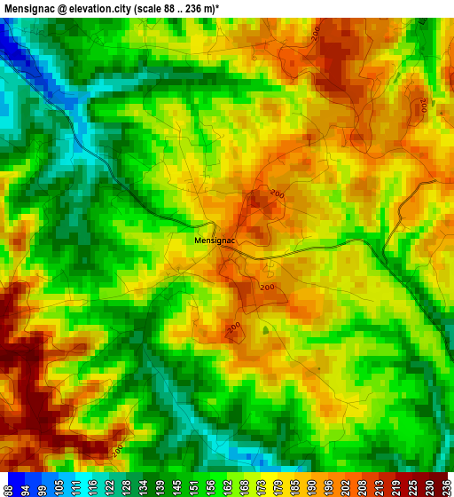 Mensignac elevation map