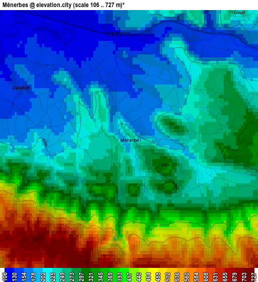 Ménerbes elevation map