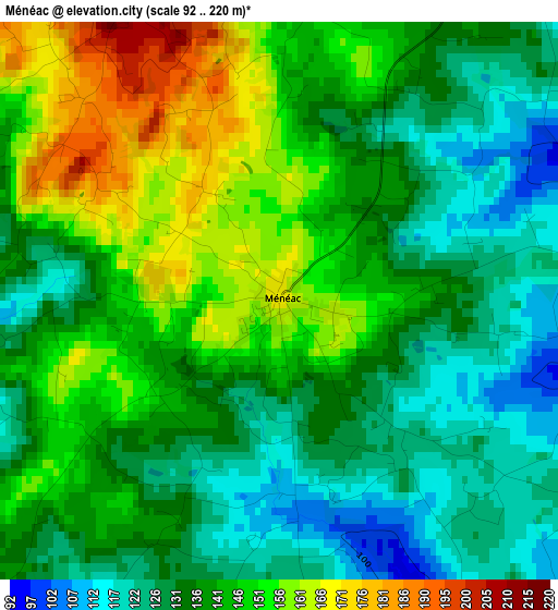 Ménéac elevation map