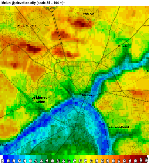 Melun elevation map