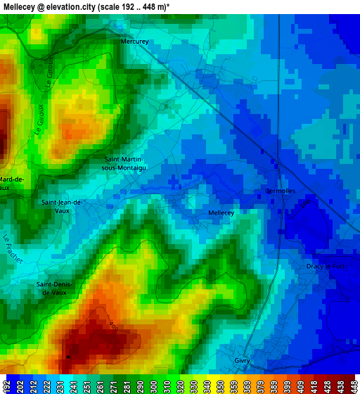 Mellecey elevation map