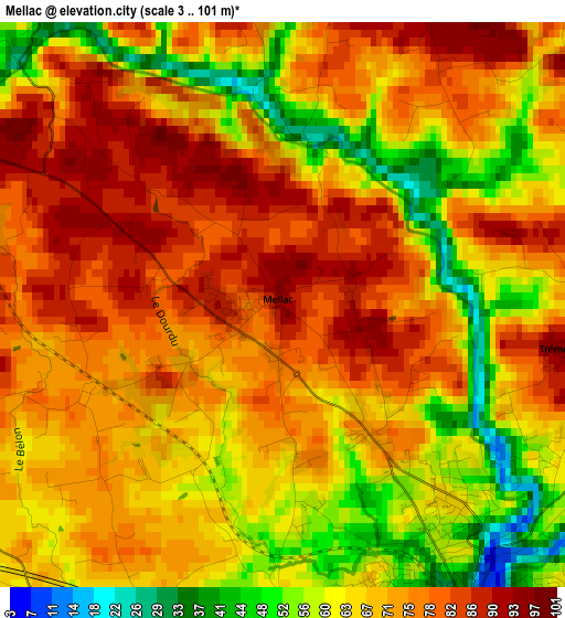 Mellac elevation map