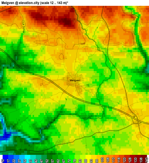 Melgven elevation map