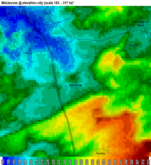 Mécleuves elevation map