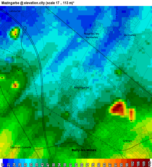 Mazingarbe elevation map