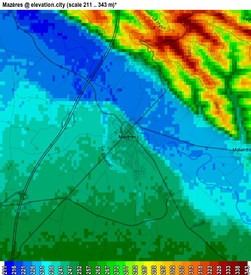 Mazères elevation map