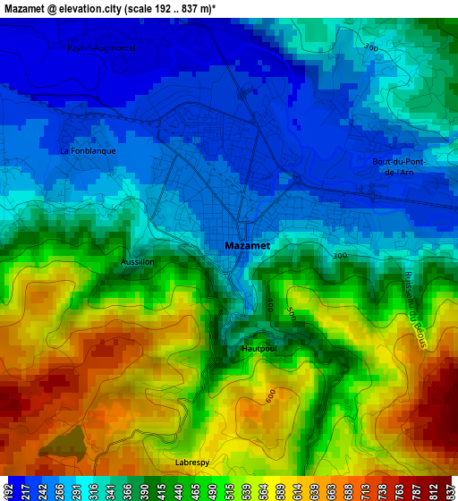 Mazamet elevation map