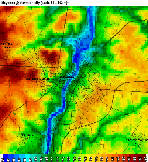 Mayenne elevation map