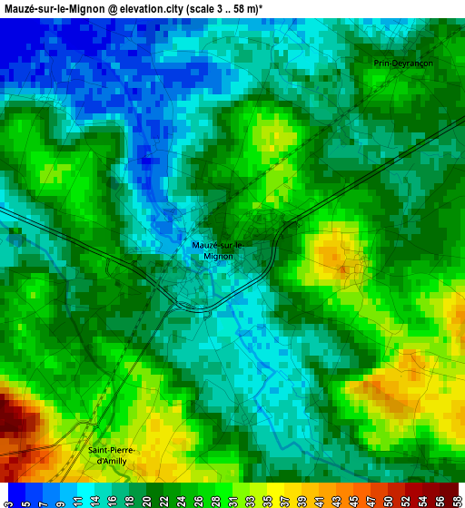 Mauzé-sur-le-Mignon elevation map