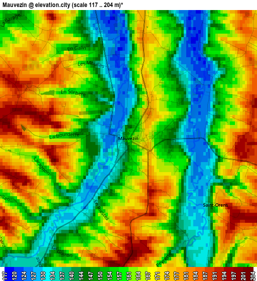 Mauvezin elevation map