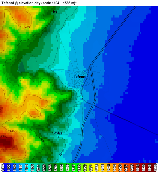 Tefenni elevation map