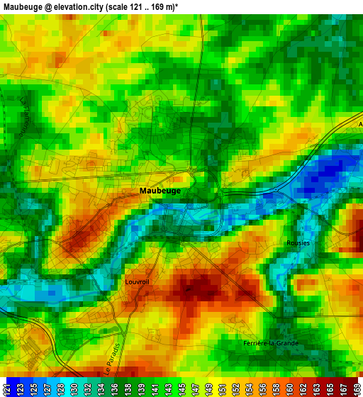 Maubeuge elevation map