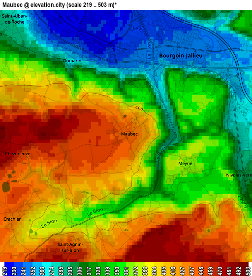 Maubec elevation map