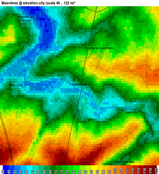 Masnières elevation map