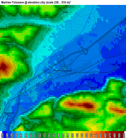Martres-Tolosane elevation map