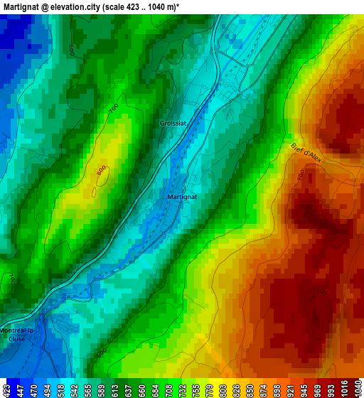 Martignat elevation map