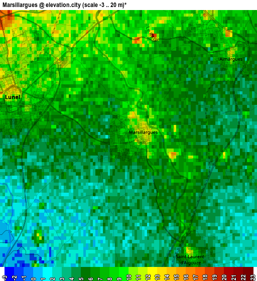 Marsillargues elevation map