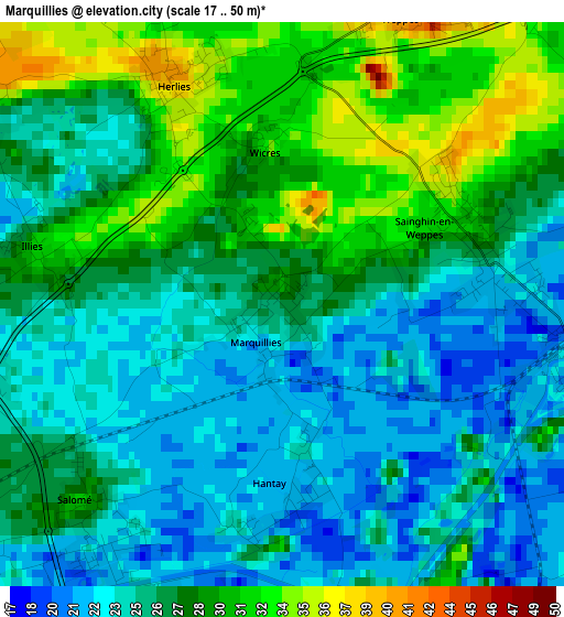 Marquillies elevation map