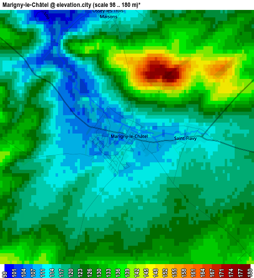 Marigny-le-Châtel elevation map