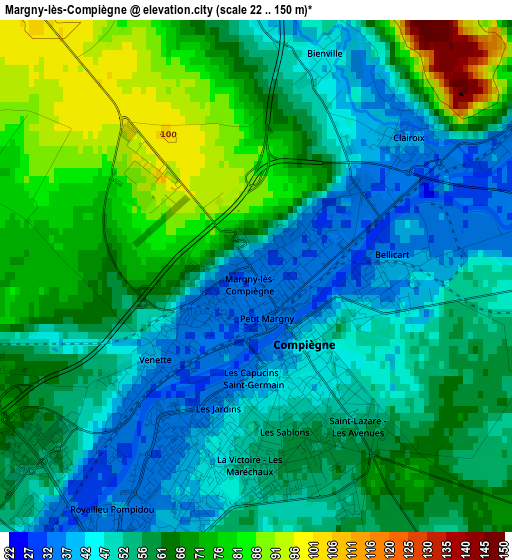 Margny-lès-Compiègne elevation map