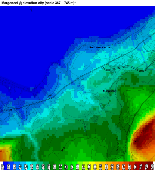 Margencel elevation map