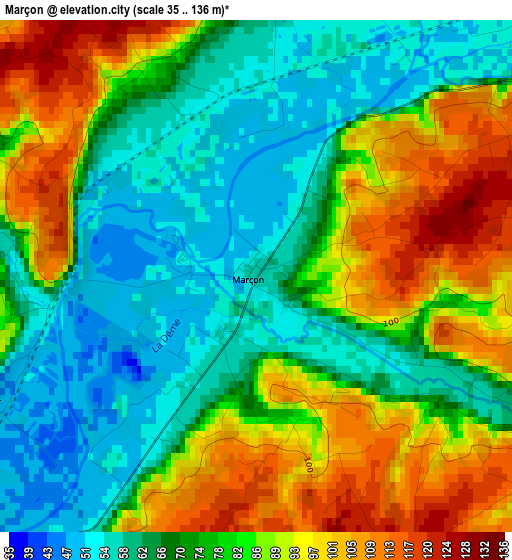 Marçon elevation map