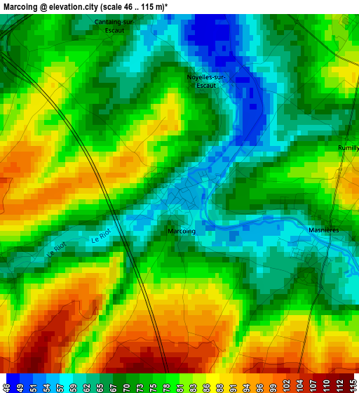 Marcoing elevation map