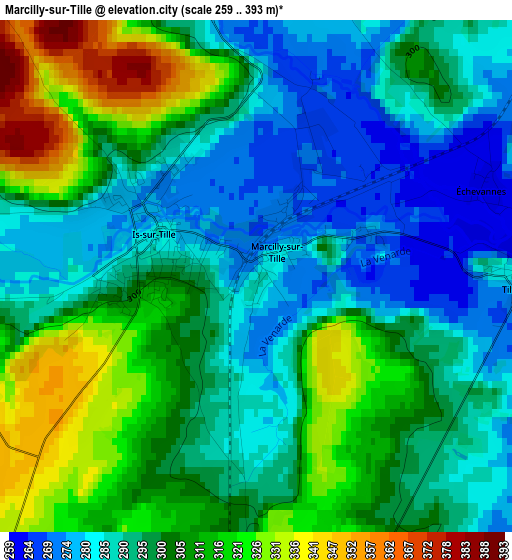 Marcilly-sur-Tille elevation map