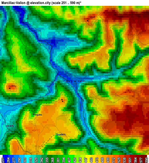 Marcillac-Vallon elevation map