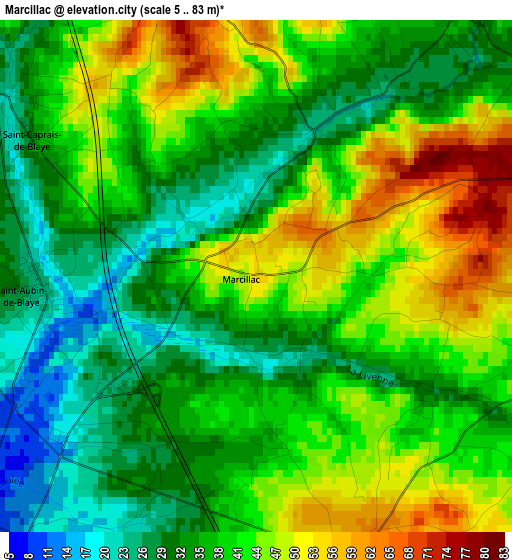 Marcillac elevation map