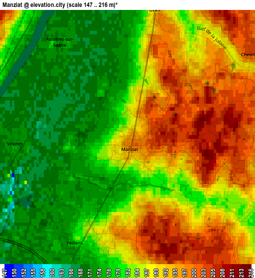 Manziat elevation map