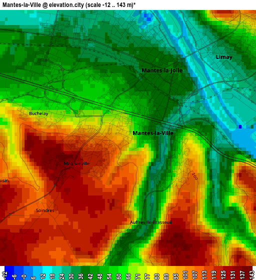 Mantes-la-Ville elevation map