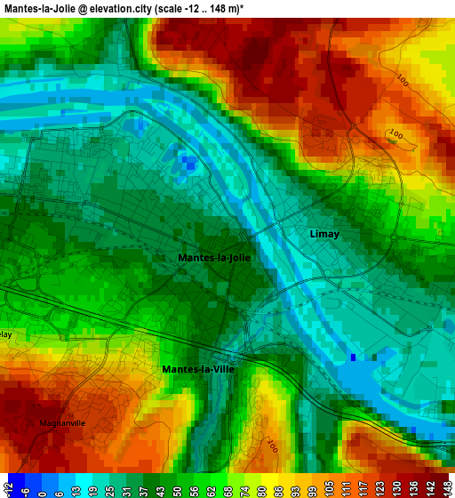 Mantes-la-Jolie elevation map