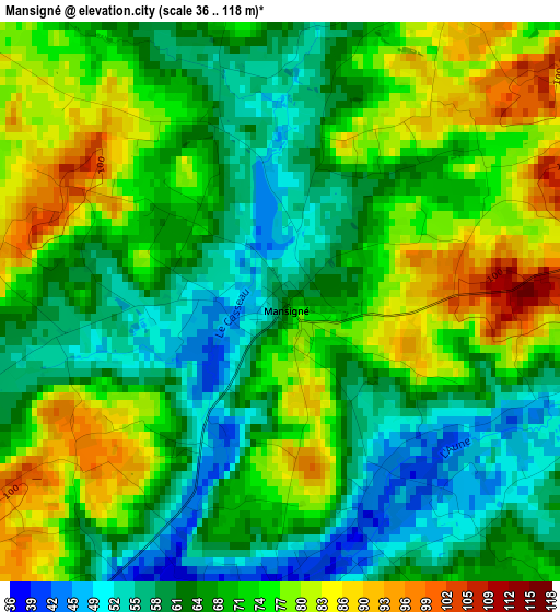 Mansigné elevation map