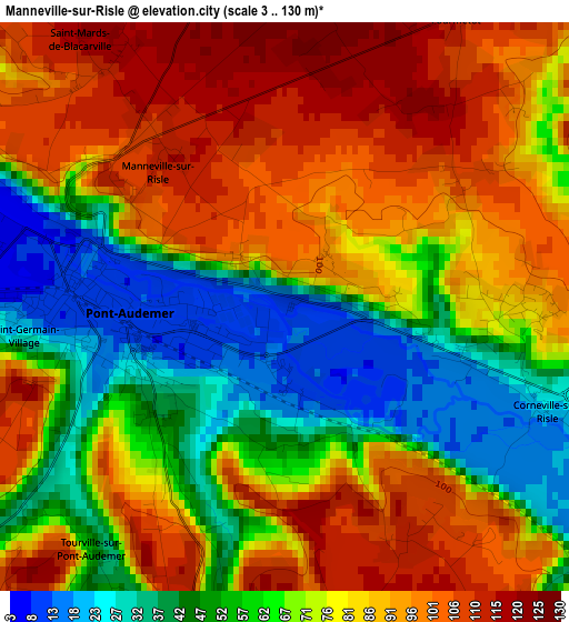 Manneville-sur-Risle elevation map