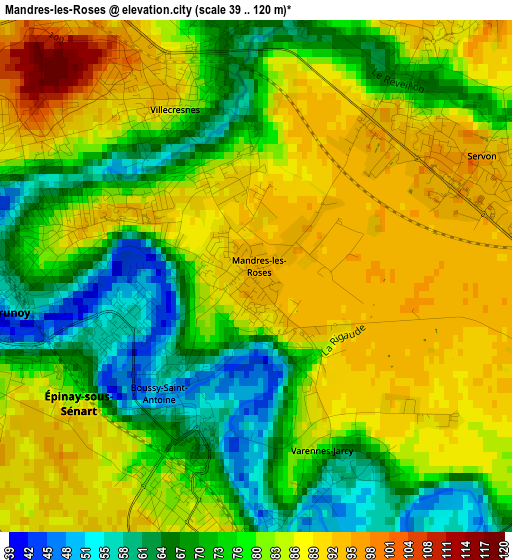 Mandres-les-Roses elevation map