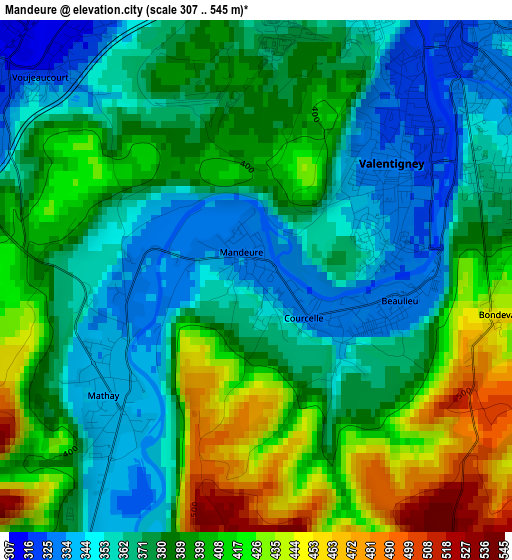 Mandeure elevation map