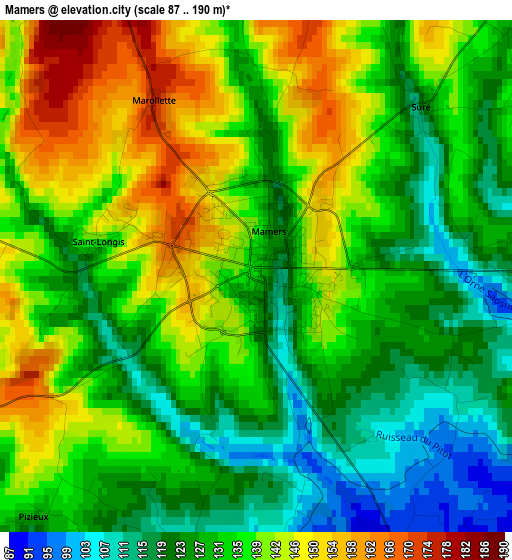 Mamers elevation map