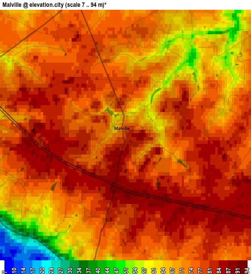 Malville elevation map