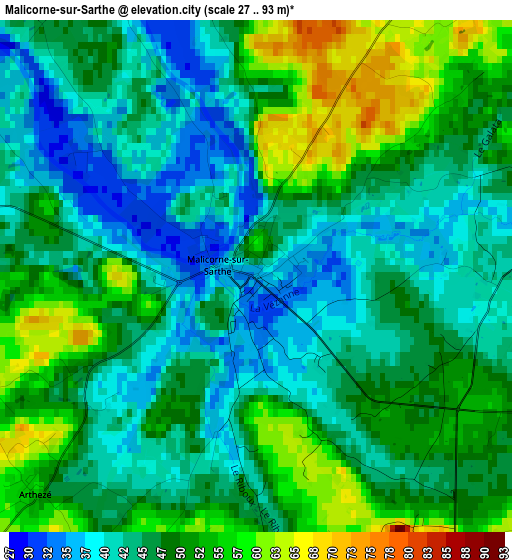Malicorne-sur-Sarthe elevation map