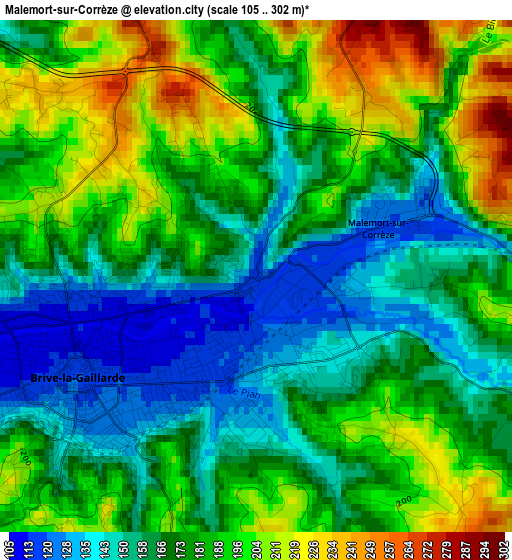 Malemort-sur-Corrèze elevation map