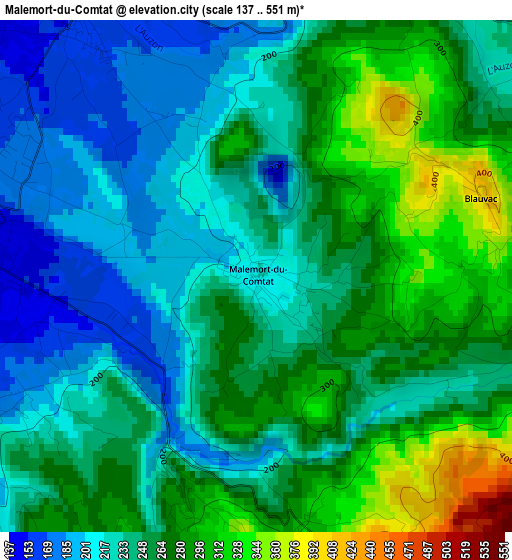 Malemort-du-Comtat elevation map