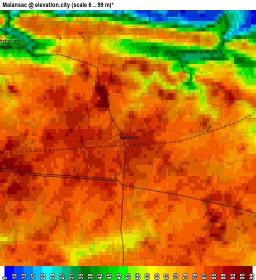 Malansac elevation map