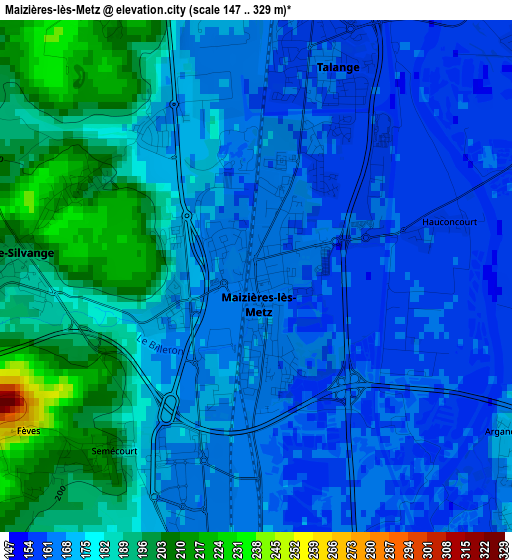 Maizières-lès-Metz elevation map