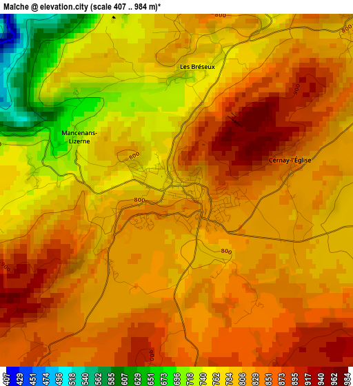 Maîche elevation map