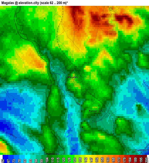 Magalas elevation map